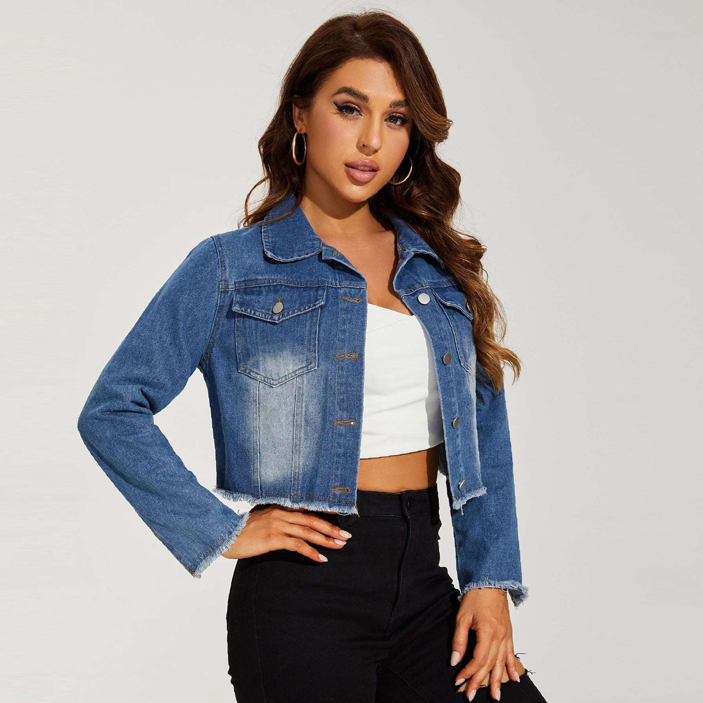 European And American Distressed Short Denim Jacket