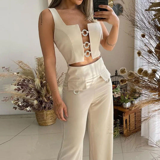 Square Collar Top Loose Flared Pants Two-piece Set - Zac Store