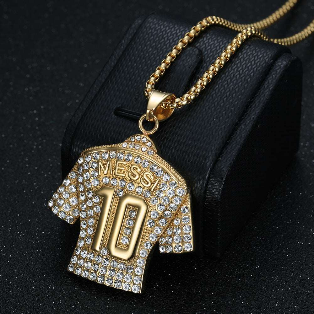 Titanium Steel Gold-plated Diamond Studded Football Pendant