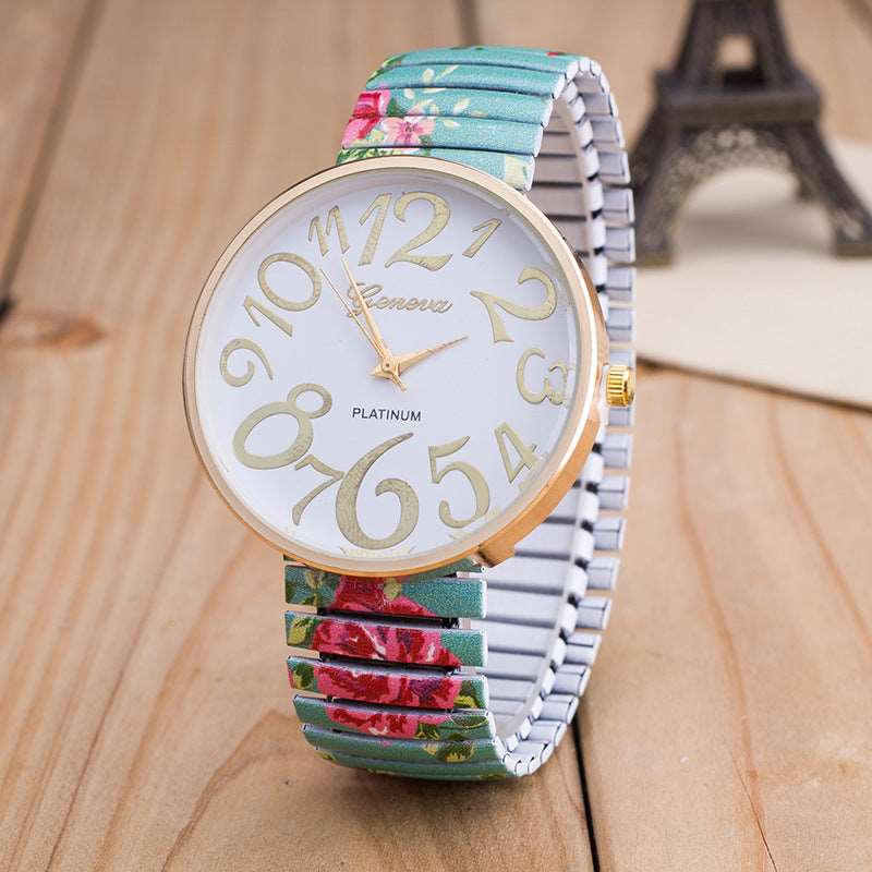 Vavna Flower Style Big Number Dial Gold Wristwatches Women Steel Bracelet Dress Watch