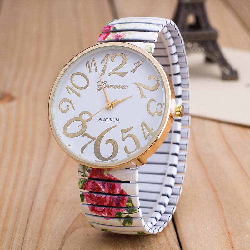 Vavna Flower Style Big Number Dial Gold Wristwatches Women Steel Bracelet Dress Watch