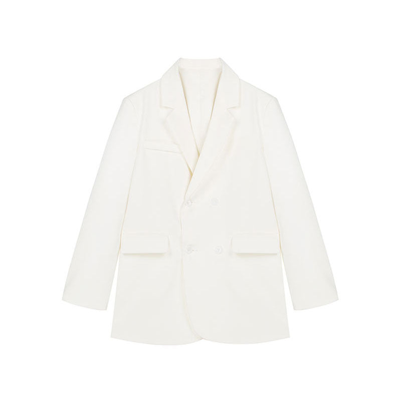 White Casual Loose Back Slit Blazer - Zac Store