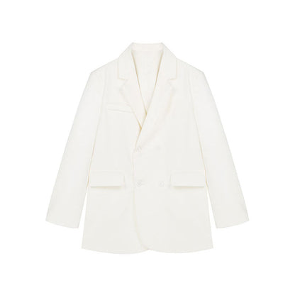 White Casual Loose Back Slit Blazer - Zac Store