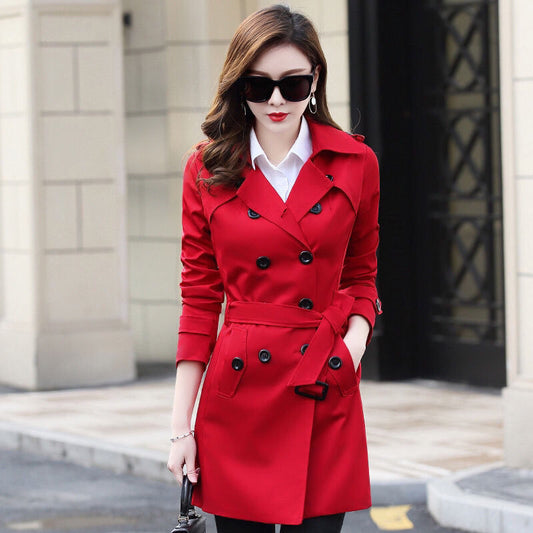 Women's Double Breasted Trench Coat Water Resistant Windbreaker Classic Belted Lapel Overcoat - Zac Store