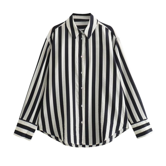 Women's Long Sleeve Loose Casual Striped Shirt - Zac Store