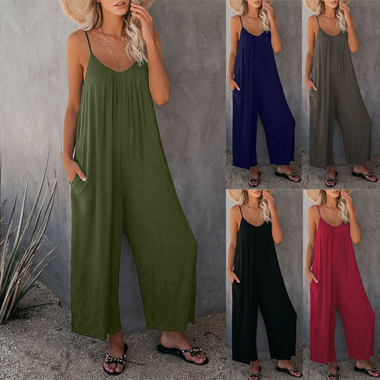 Women's Loose Sleeveless Jumpsuit With Pockets - Zac Store