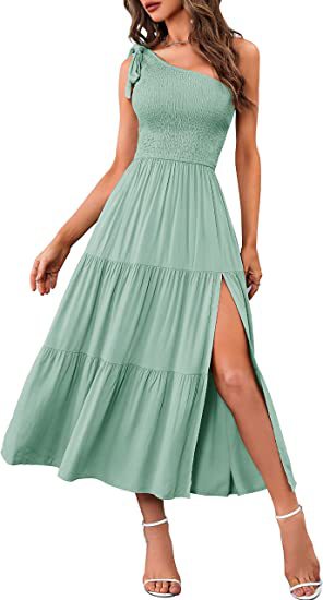 Women's One-shoulder Pleated Layered Hem Split summer outfit - Zac Store