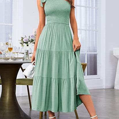 Women's One-shoulder Pleated Layered Hem Split summer outfit - Zac Store