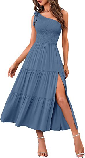 Women's One-shoulder Pleated Layered Hem Split summer outfit - Zac Store