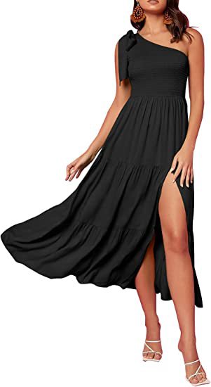 Women's One-shoulder Pleated Layered Hem Split summer outfit - Zac Store