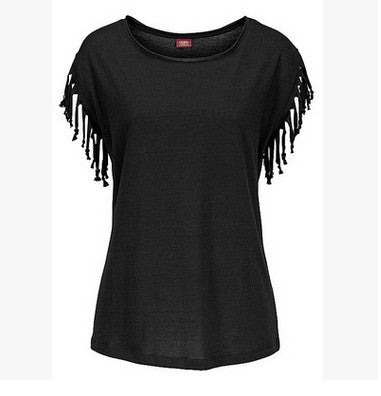 Women's Tops Blouse Soft Tassels Short Sleeve Solid Casual Summer Crew Neck Tassel Sleeves Shirt - Zac Store