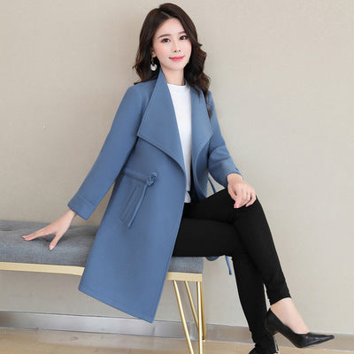 Woolen coat feminine all-match lapel waist woolen coat - Zac Store