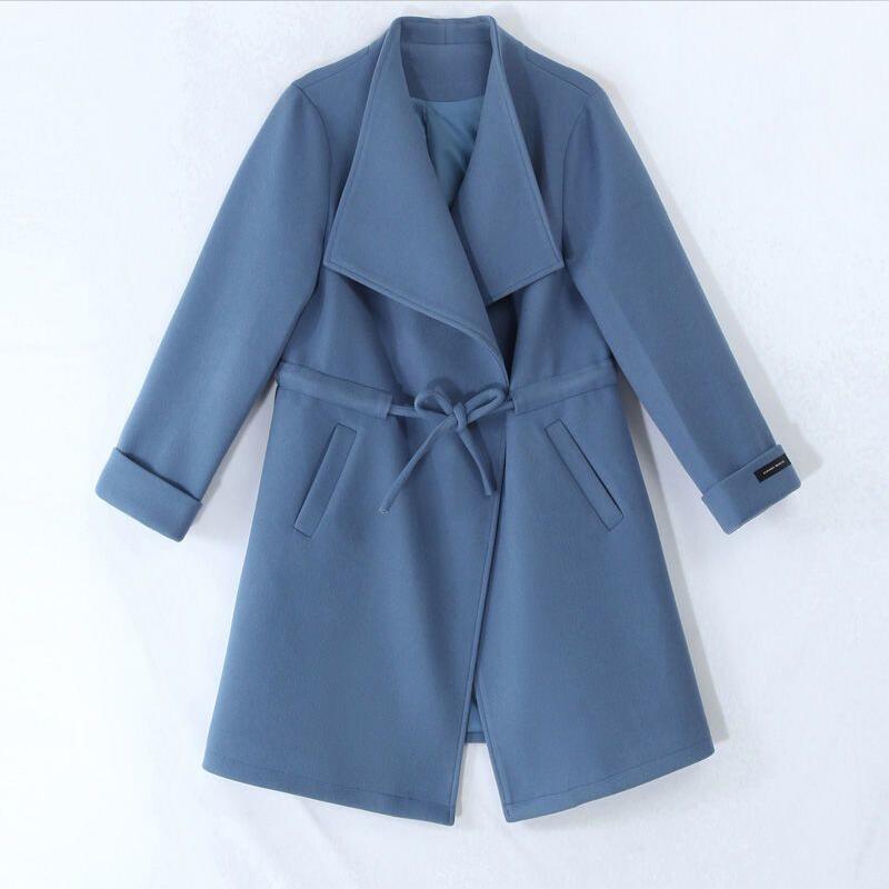 Woolen coat feminine all-match lapel waist woolen coat - Zac Store