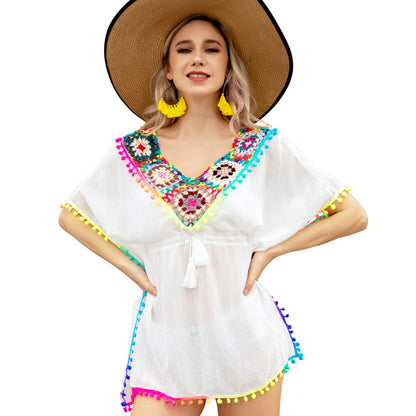 Foreign Trade Cross-border Women&#039;s Clothing Manufacturers Wholesale European And American Summer Beach Skirt Bamboo Cotton Bikini Sunscreen Air Conditioning Blouse