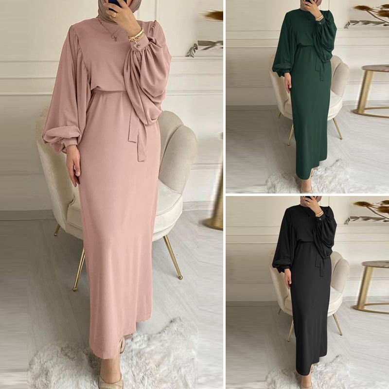 New Solid Color Long Sleeve Long Casual Dress