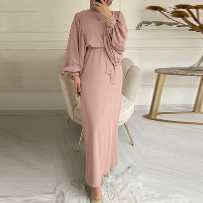 New Solid Color Long Sleeve Long Casual Dress