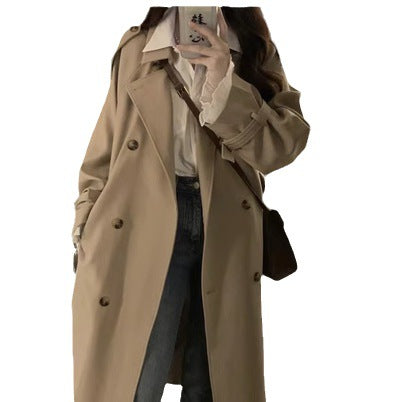 Khaki Coat Women&#039;s 2023 Spring And Autumn New Korean-style Slim-fit British-style Double-breasted Women&#039;s Long Coat